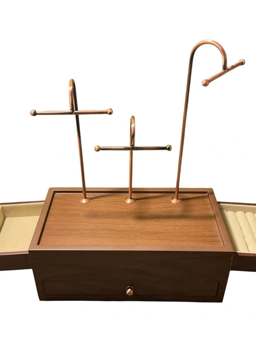 Wood & Copper Jewelry Organizer Box with Multi-Tier Stands-Homde